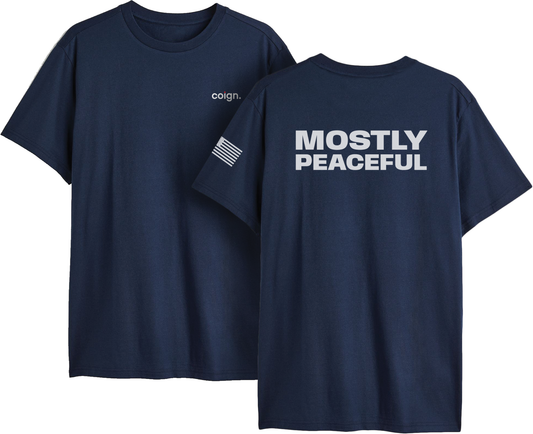 Coign Mostly Peaceful Navy Blue T-Shirt